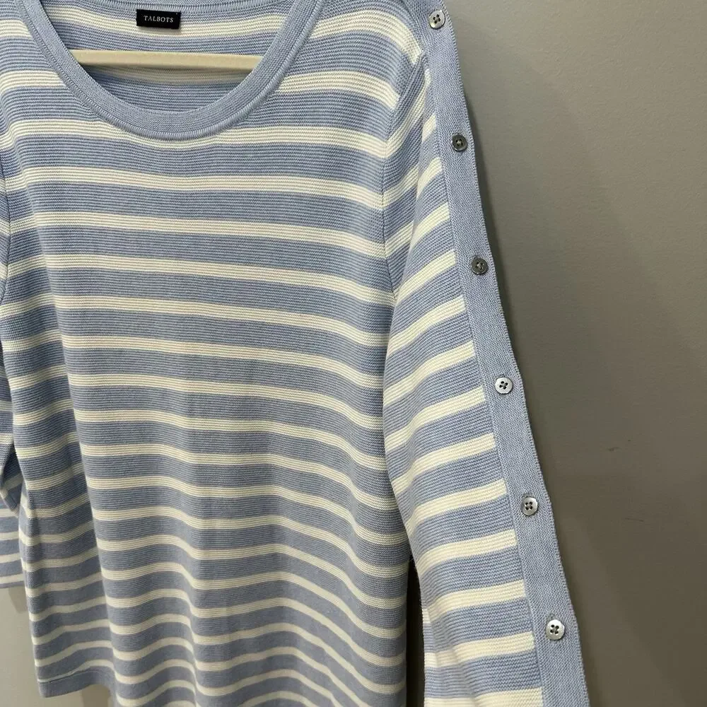 Talbots Sweater Women’s Long Sleeve‎ Pullover Size X-Large Blue White Stripes - Picture 3 of 7